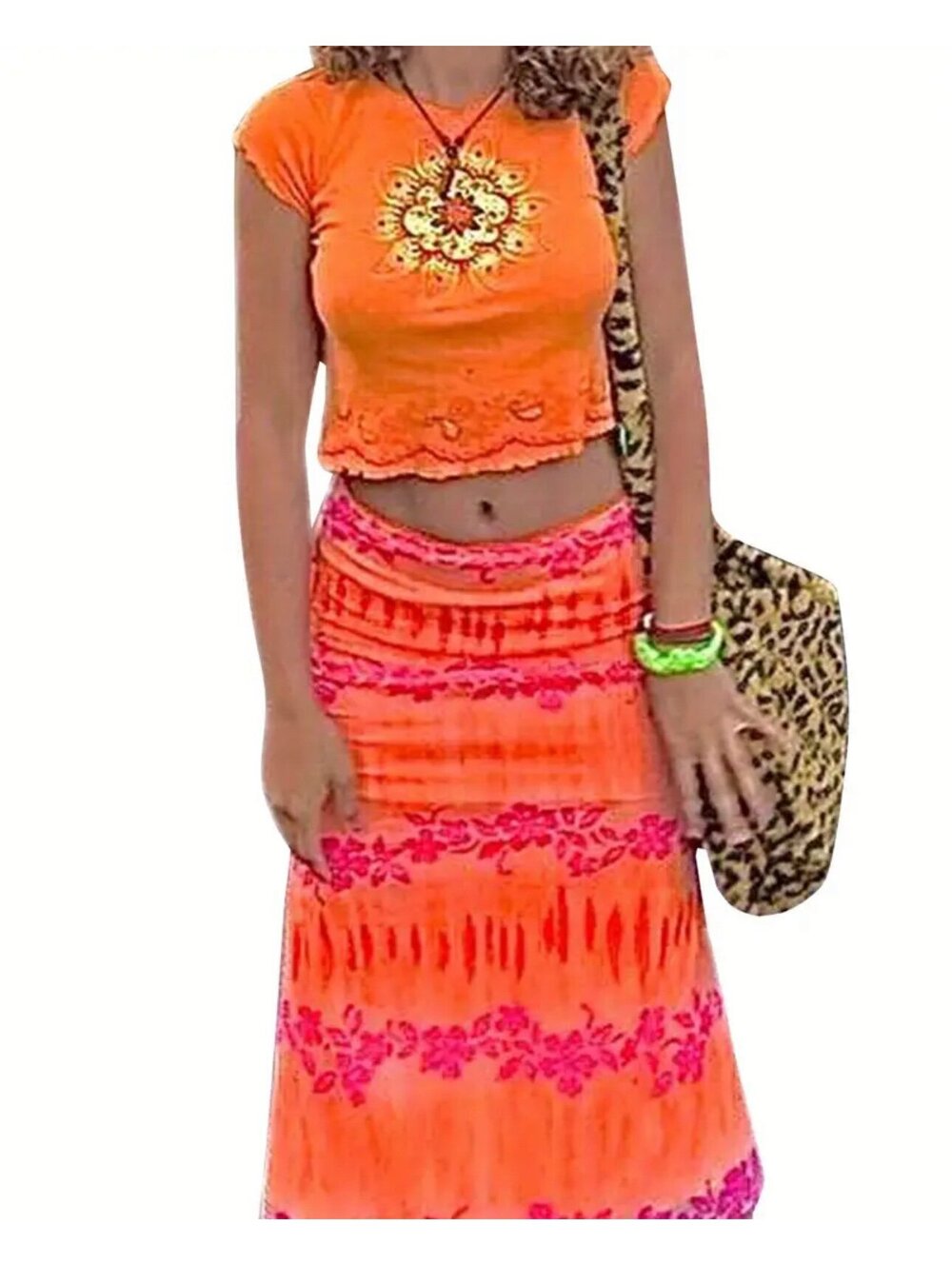 New - Gorgeous Bright Floral Print - Ruffle Hem Boho Style Skirt - Size L 8/10